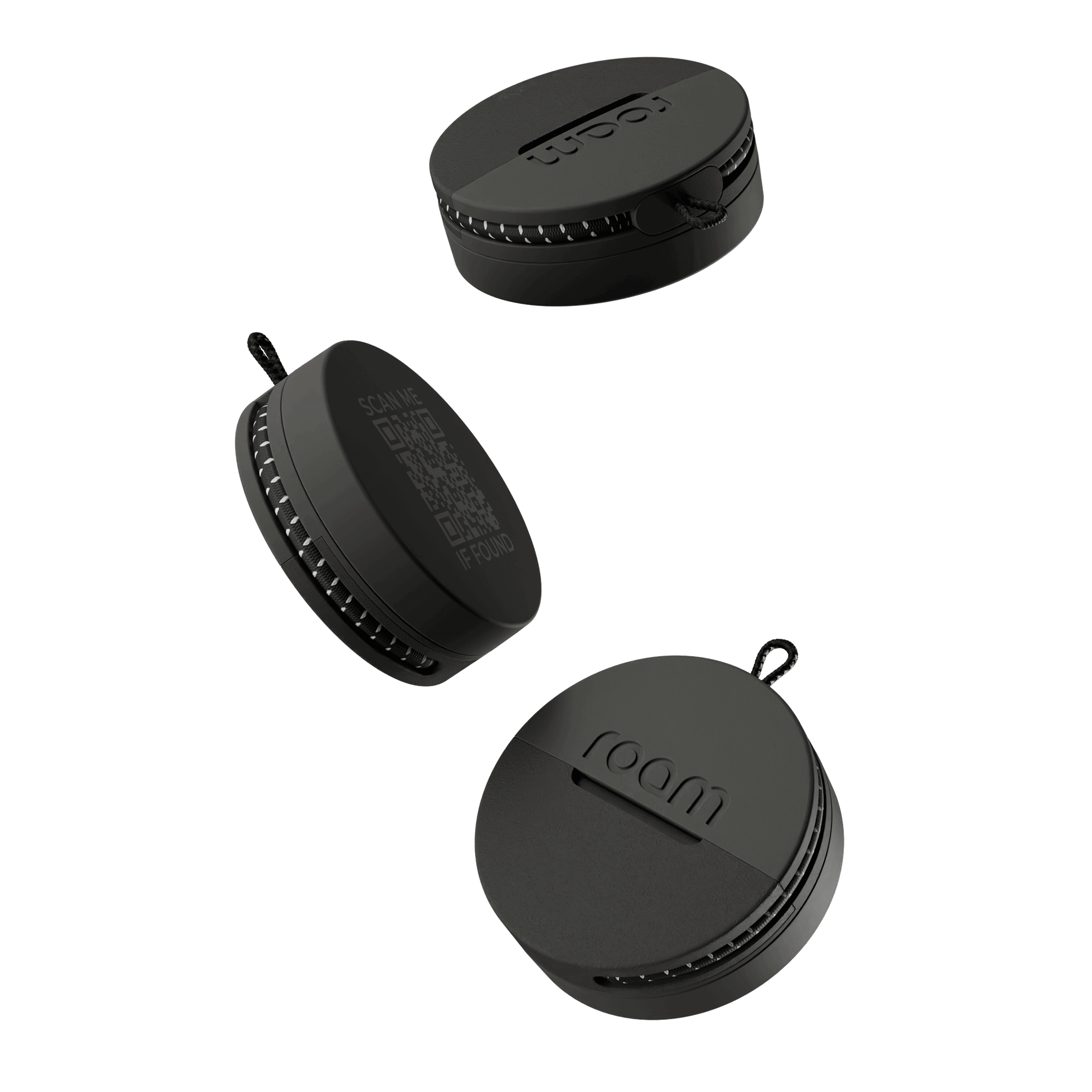 Roam tracker in black, durable design for keys, wallets, modern movement